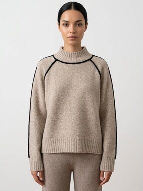 NVLT Cream Sweater with Black Contrast Piping